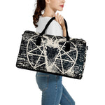 Satan Goat Skull Symbol Print Leather Duffle Bag