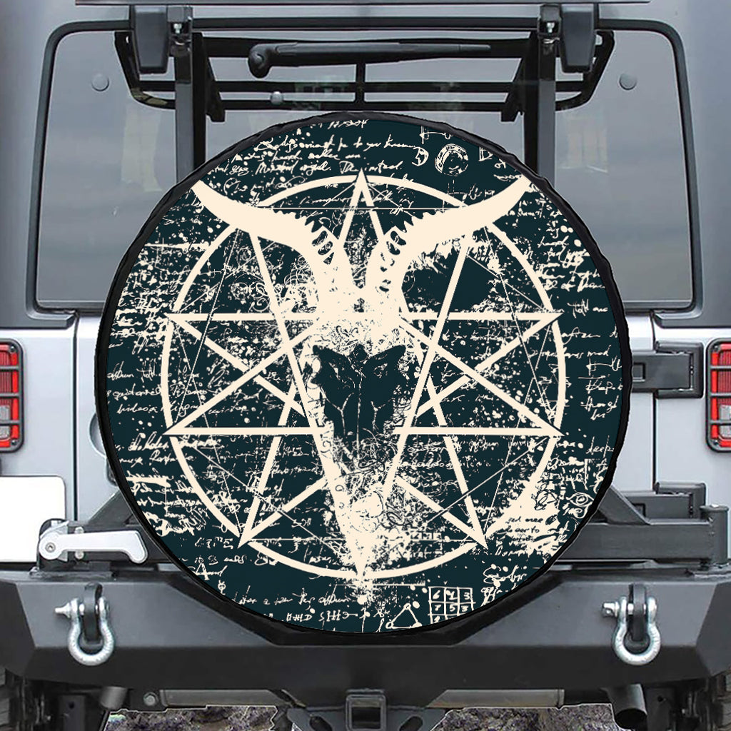Satan Goat Skull Symbol Print Leather Spare Tire Cover