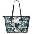 Satan Goat Skull Symbol Print Leather Tote Bag With Zipper