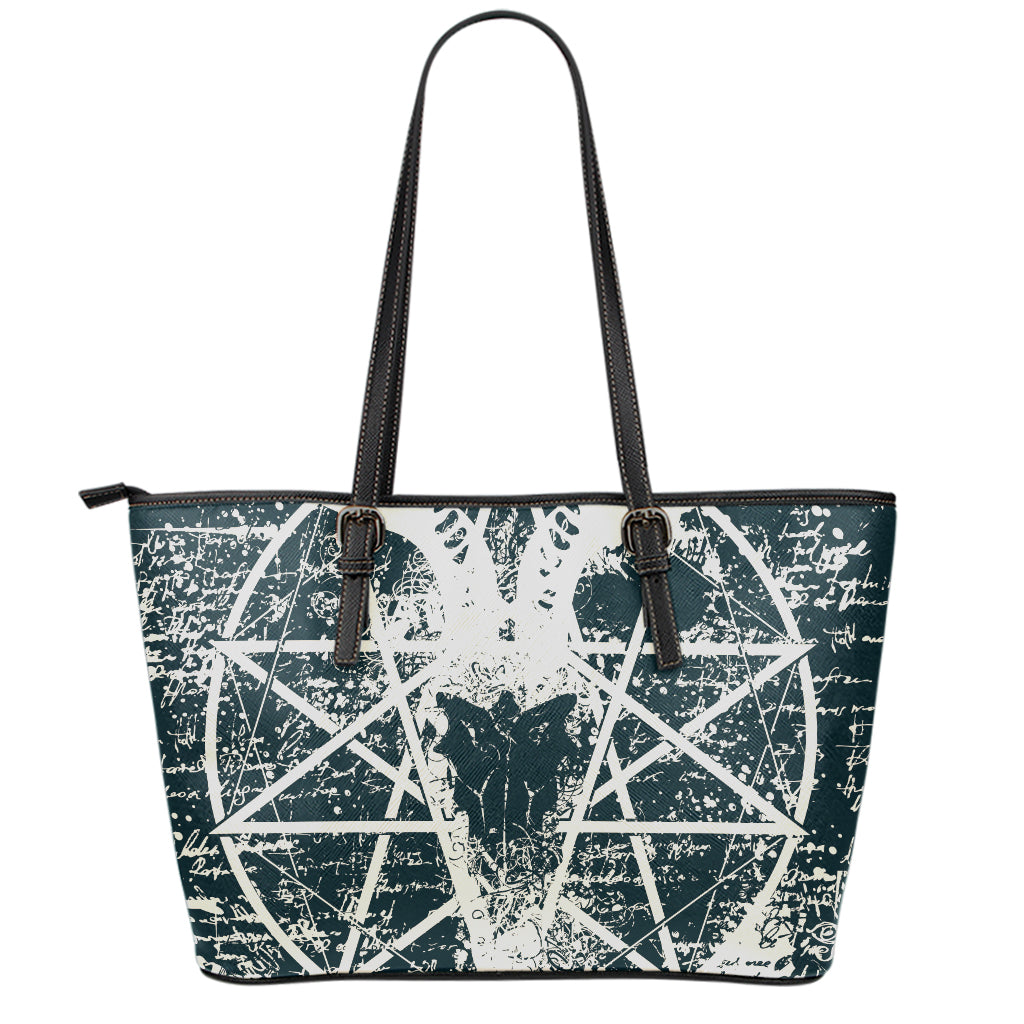 Satan Goat Skull Symbol Print Leather Tote Bag