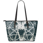 Satan Goat Skull Symbol Print Leather Tote Bag