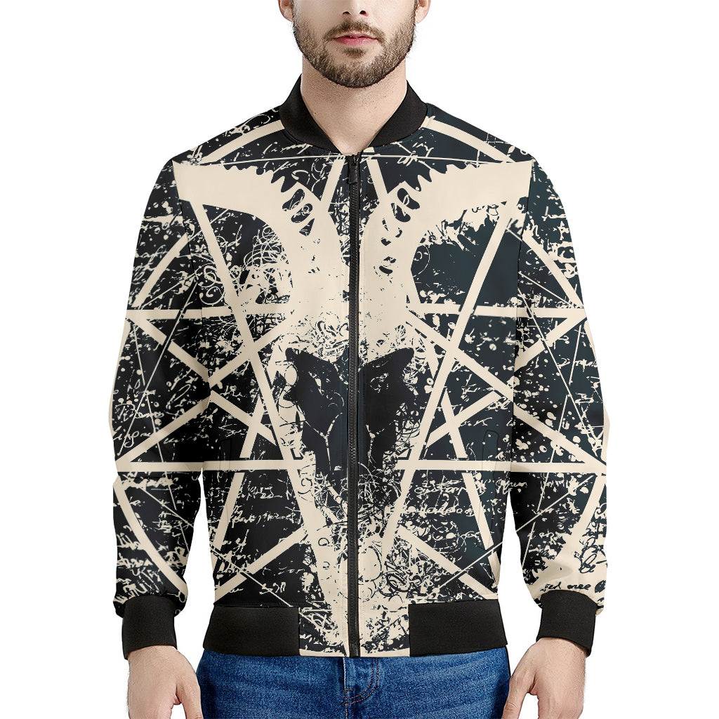 Satan Goat Skull Symbol Print Men's Bomber Jacket