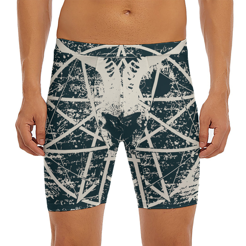 Satan Goat Skull Symbol Print Men's Long Boxer Briefs