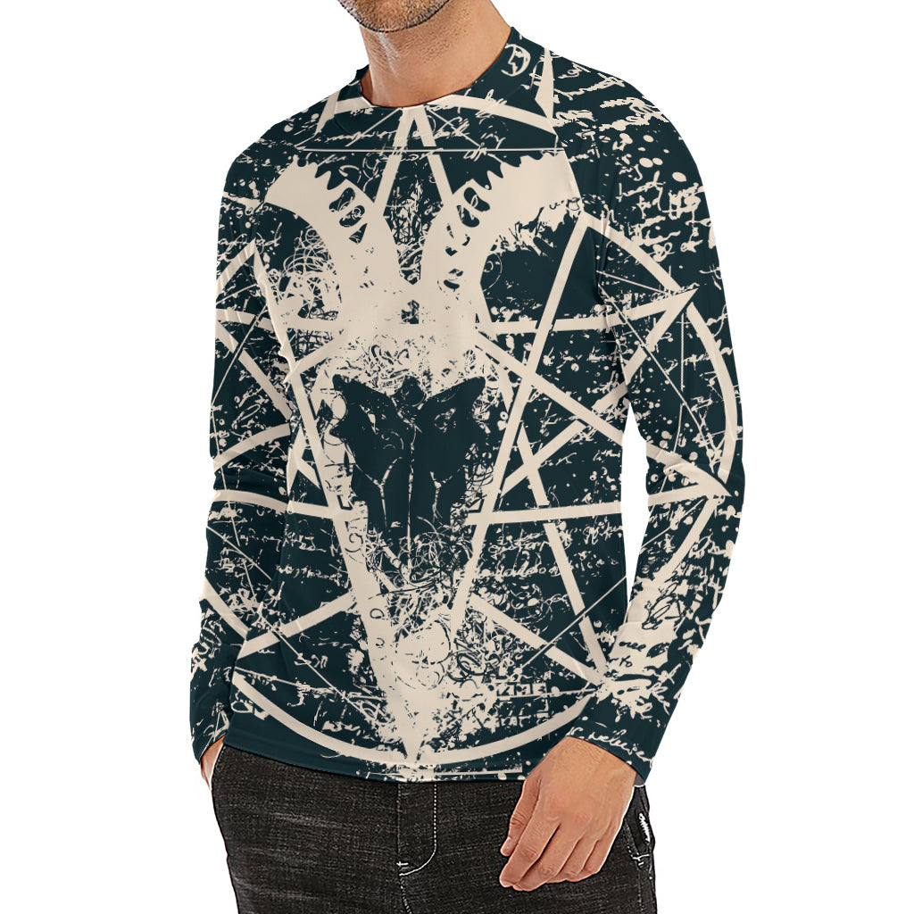 Satan Goat Skull Symbol Print Men's Long Sleeve Rash Guard