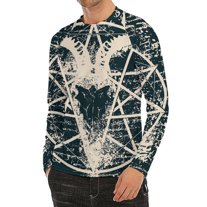 Satan Goat Skull Symbol Print Men's Long Sleeve Rash Guard