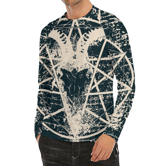 Satan Goat Skull Symbol Print Men's Long Sleeve Rash Guard