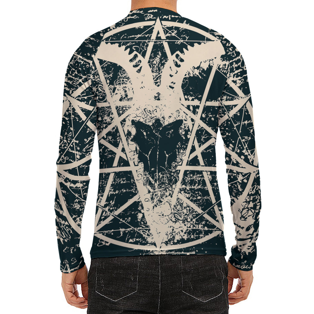 Satan Goat Skull Symbol Print Men's Long Sleeve Rash Guard