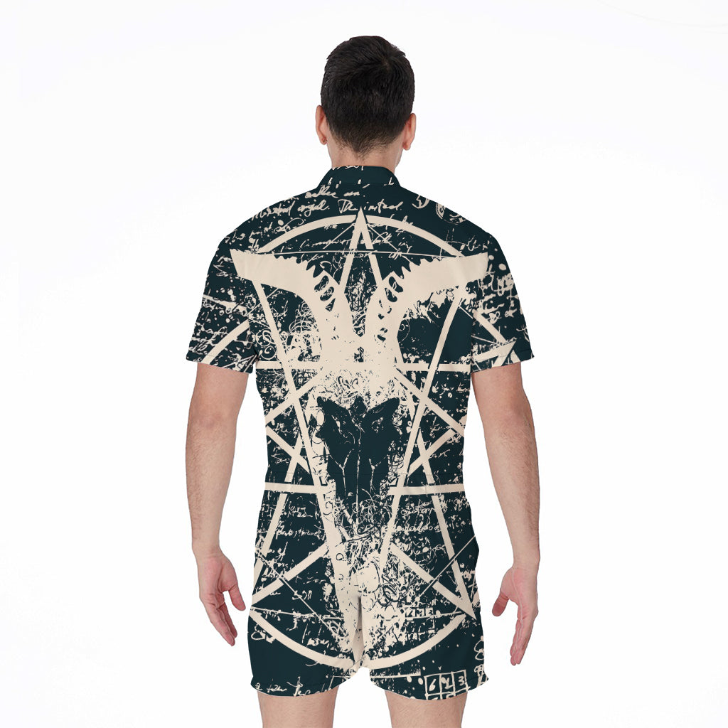 Satan Goat Skull Symbol Print Men's Rompers