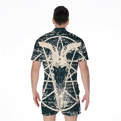 Satan Goat Skull Symbol Print Men's Rompers