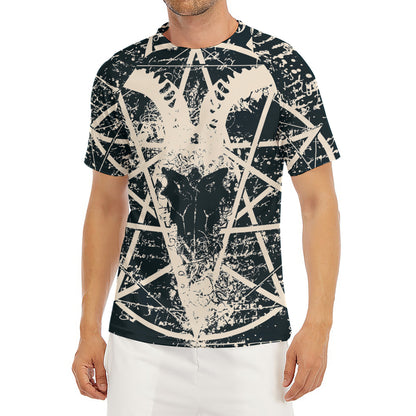 Satan Goat Skull Symbol Print Men's Short Sleeve Rash Guard
