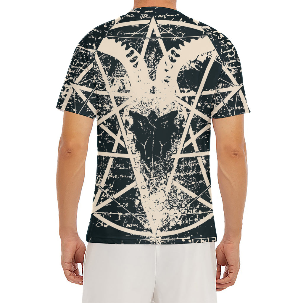 Satan Goat Skull Symbol Print Men's Short Sleeve Rash Guard