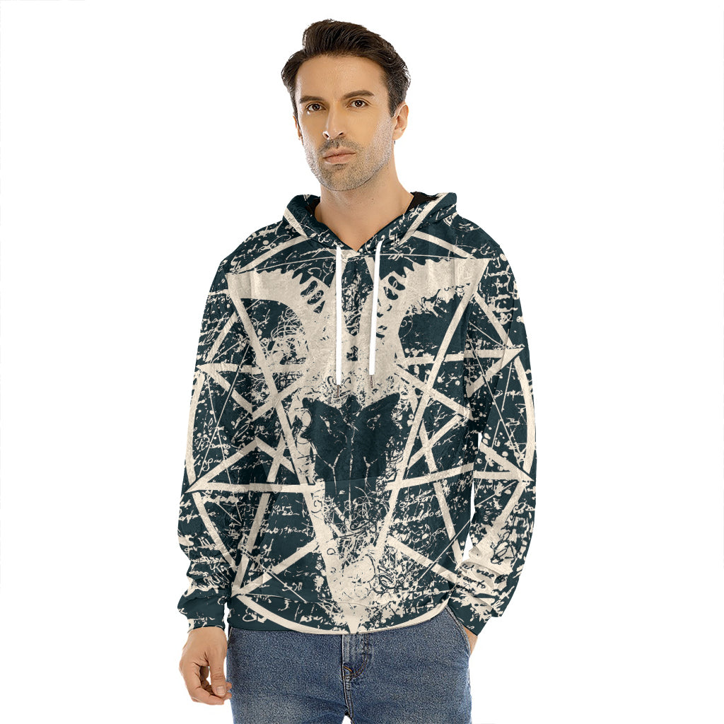 Satan Goat Skull Symbol Print Men's Velvet Pullover Hoodie