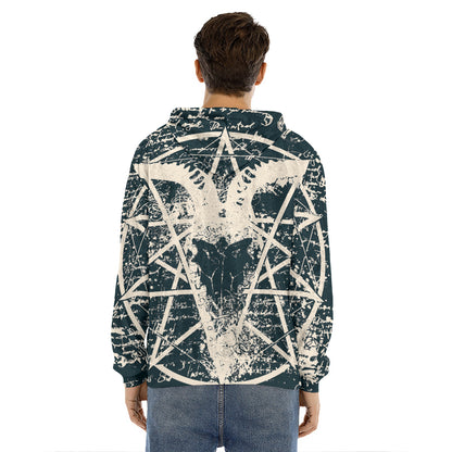 Satan Goat Skull Symbol Print Men's Velvet Pullover Hoodie