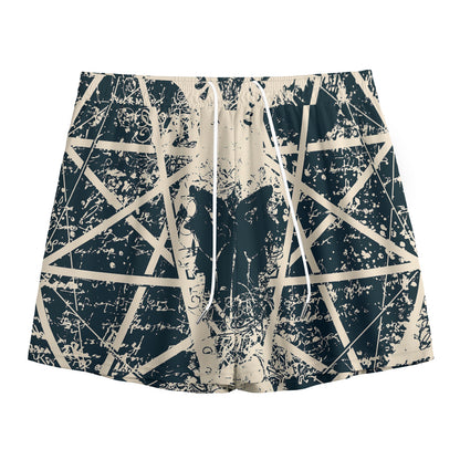 Satan Goat Skull Symbol Print Mesh Shorts