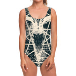 Satan Goat Skull Symbol Print One Piece Swimsuit