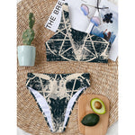Satan Goat Skull Symbol Print One Shoulder Bikini Top