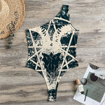 Satan Goat Skull Symbol Print One Shoulder Bodysuit