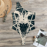 Satan Goat Skull Symbol Print One Shoulder Bodysuit