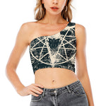 Satan Goat Skull Symbol Print One Shoulder Crop Top