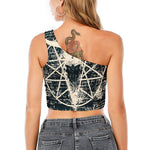 Satan Goat Skull Symbol Print One Shoulder Crop Top
