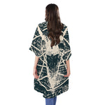 Satan Goat Skull Symbol Print Open Front Beach Cover Up