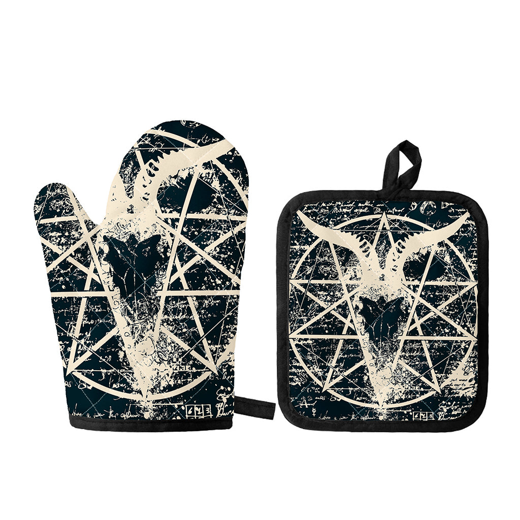 Satan Goat Skull Symbol Print Oven Mitt And Pot Holder Set