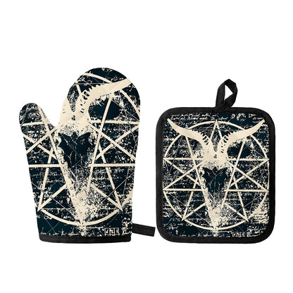 Satan Goat Skull Symbol Print Oven Mitt And Pot Holder Set