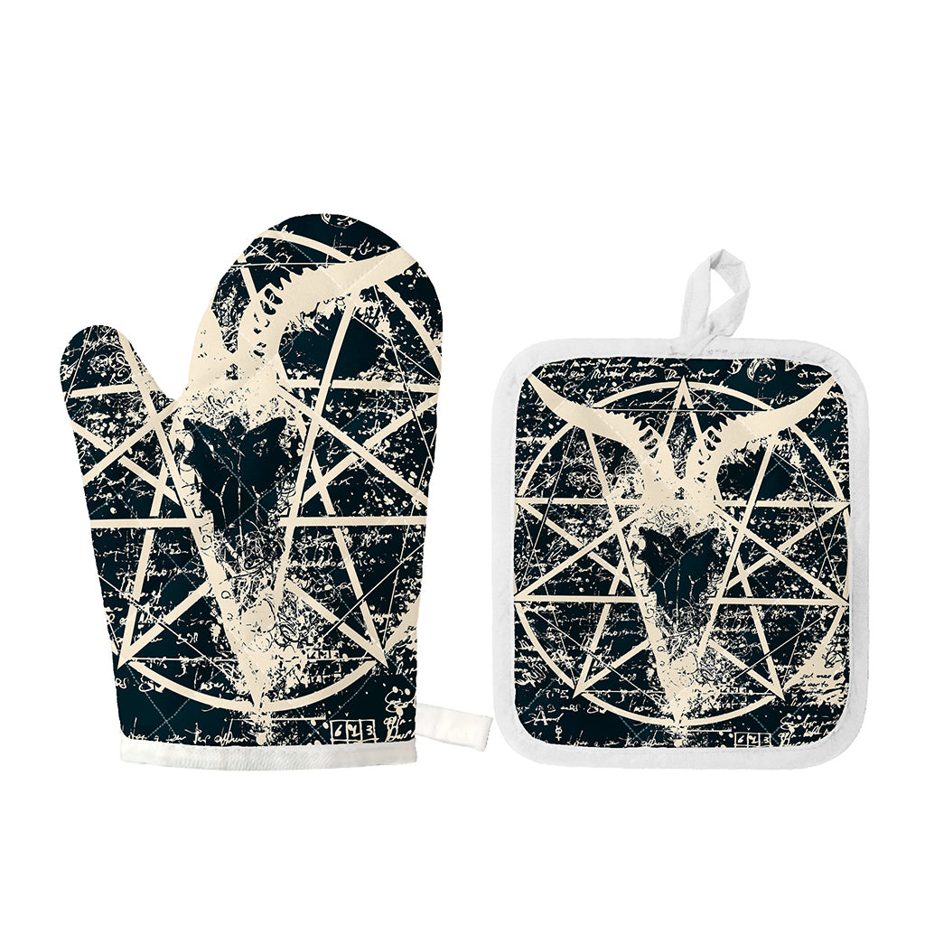 Satan Goat Skull Symbol Print Oven Mitt And Pot Holder Set