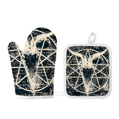 Satan Goat Skull Symbol Print Oven Mitt And Pot Holder Set