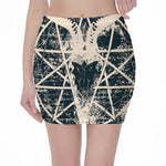 Satan Goat Skull Symbol Print Pencil Mini Skirt