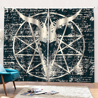 Satan Goat Skull Symbol Print Pencil Pleat Curtains