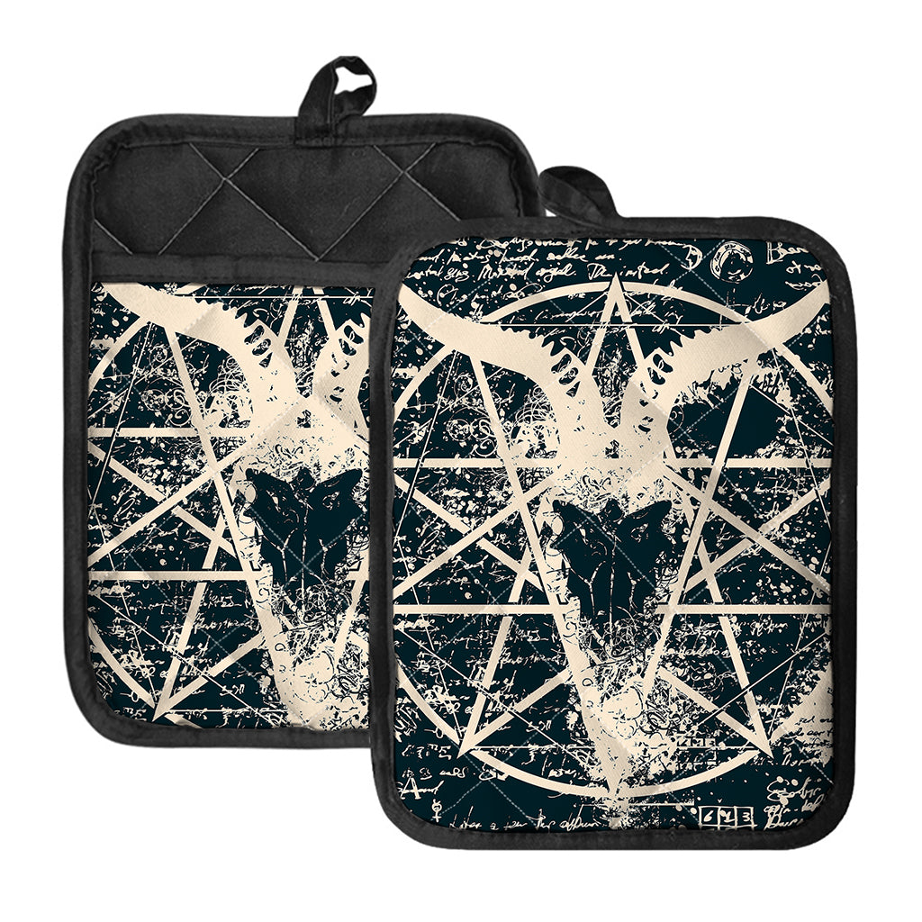 Satan Goat Skull Symbol Print Pot Holders With Pocket