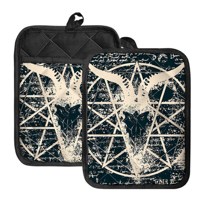 Satan Goat Skull Symbol Print Pot Holders With Pocket