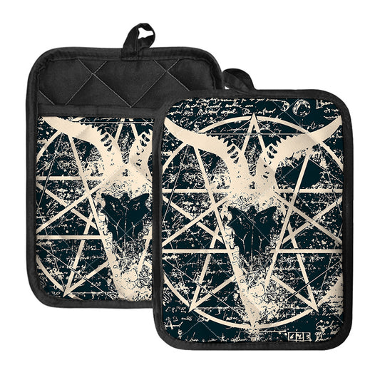 Satan Goat Skull Symbol Print Pot Holders With Pocket
