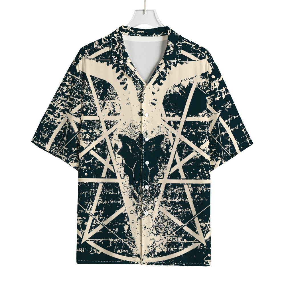 Satan Goat Skull Symbol Print Rayon Hawaiian Shirt