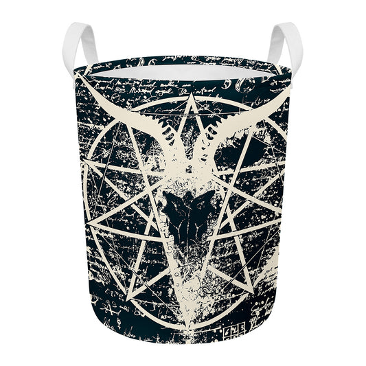 Satan Goat Skull Symbol Print Round Laundry Basket
