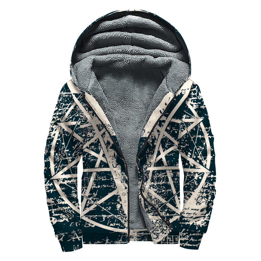 Satan Goat Skull Symbol Print Sherpa Lined Zip Up Hoodie