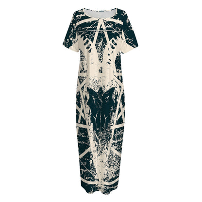 Satan Goat Skull Symbol Print Short Sleeve Long Nightdress