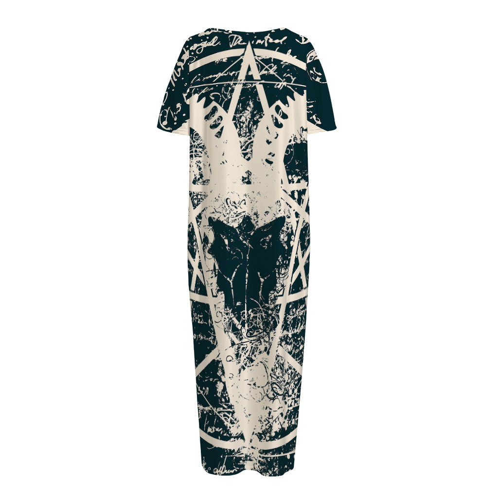 Satan Goat Skull Symbol Print Short Sleeve Long Nightdress