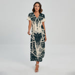Satan Goat Skull Symbol Print Short Sleeve Maxi Dress