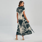 Satan Goat Skull Symbol Print Short Sleeve Maxi Dress