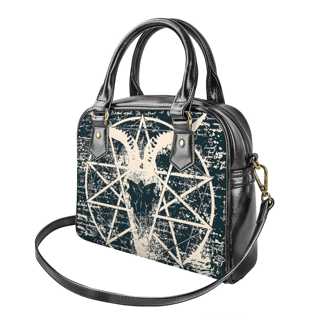 Satan Goat Skull Symbol Print Shoulder Handbag