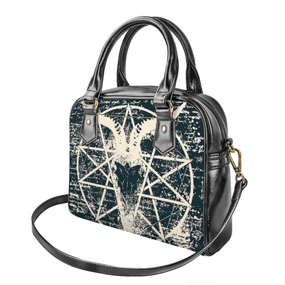 Satan Goat Skull Symbol Print Shoulder Handbag