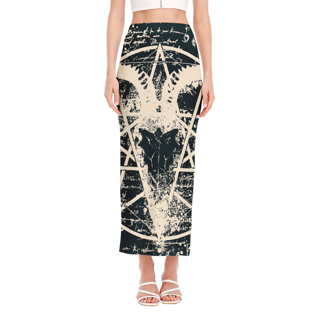 Satan Goat Skull Symbol Print Side Slit Maxi Skirt