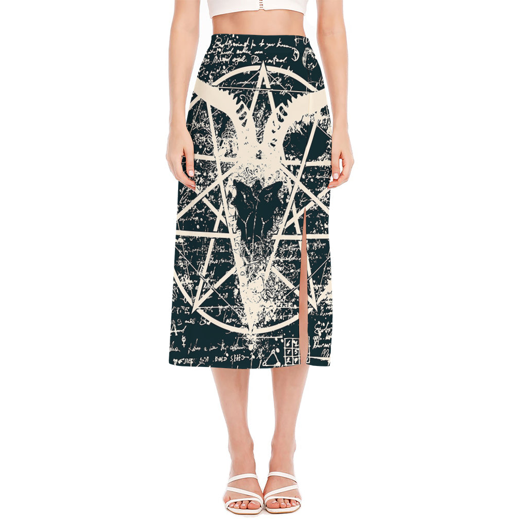 Satan Goat Skull Symbol Print Side Slit Midi Skirt