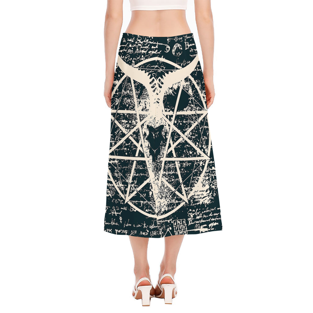 Satan Goat Skull Symbol Print Side Slit Midi Skirt