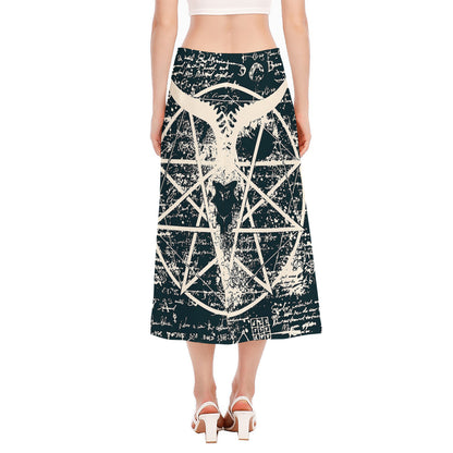 Satan Goat Skull Symbol Print Side Slit Midi Skirt