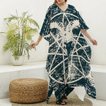 Satan Goat Skull Symbol Print Silk V-Neck Kaftan Dress