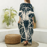 Satan Goat Skull Symbol Print Silk V-Neck Kaftan Dress