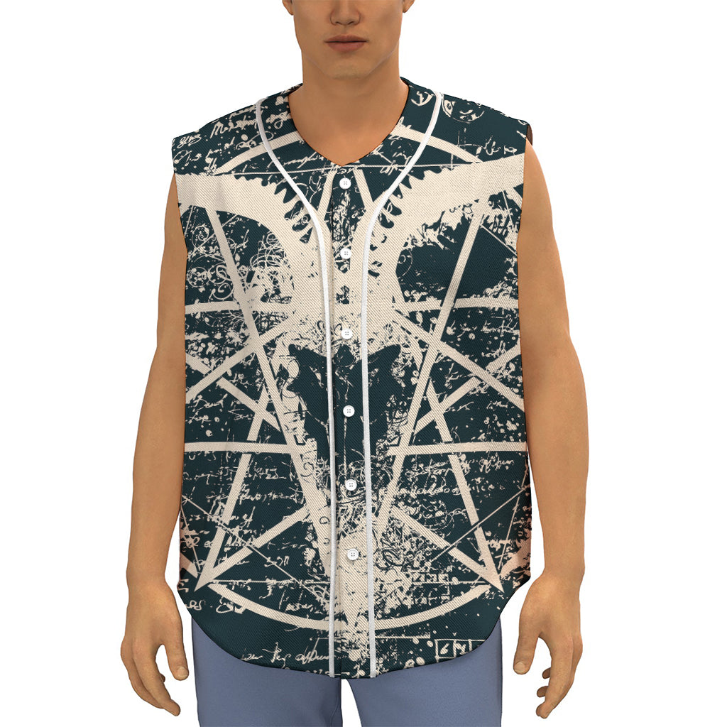 Satan Goat Skull Symbol Print Sleeveless Baseball Jersey